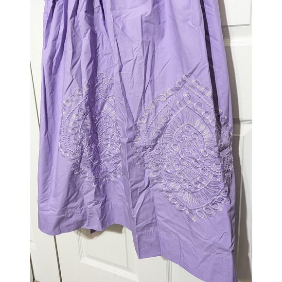 Hyacinth House Tuckernuck Midi Dress Medium Lilac Embroidered Puff Sleeve Cotton - Picture 11 of 14